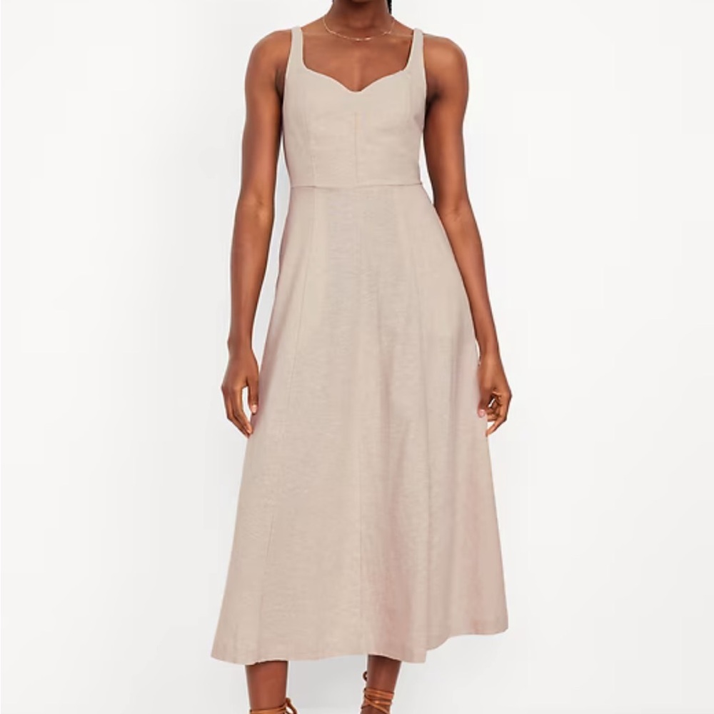 Old Navy Fit and Flare Sleeveless Linen- Blend MIDI Dress - Picture 2 of 5